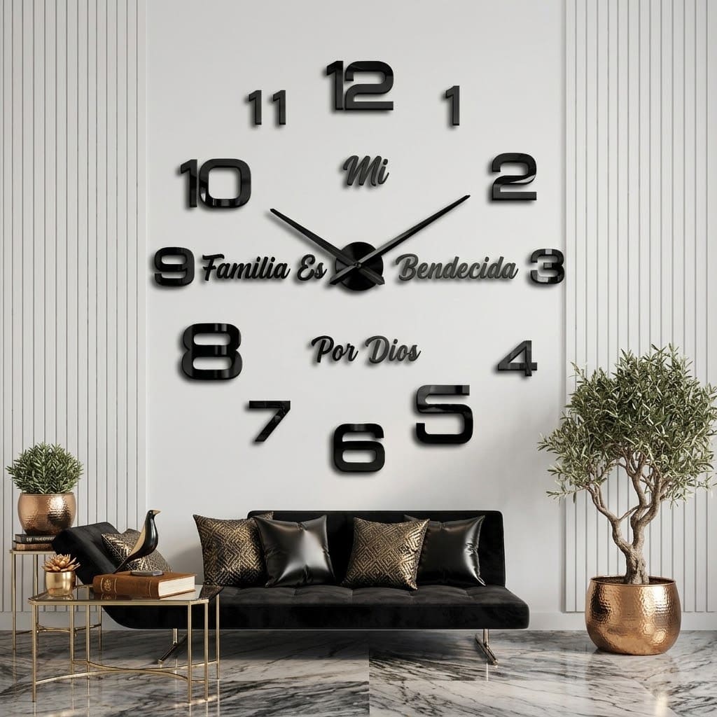 Reloj de pared 1809 negro con frase Mi familia es bendecida por Dios