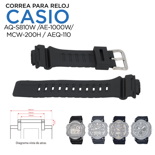 Pulso Correa reloj Casio AQ-S810W / AE-1000W / MCW-200H / AEQ-110